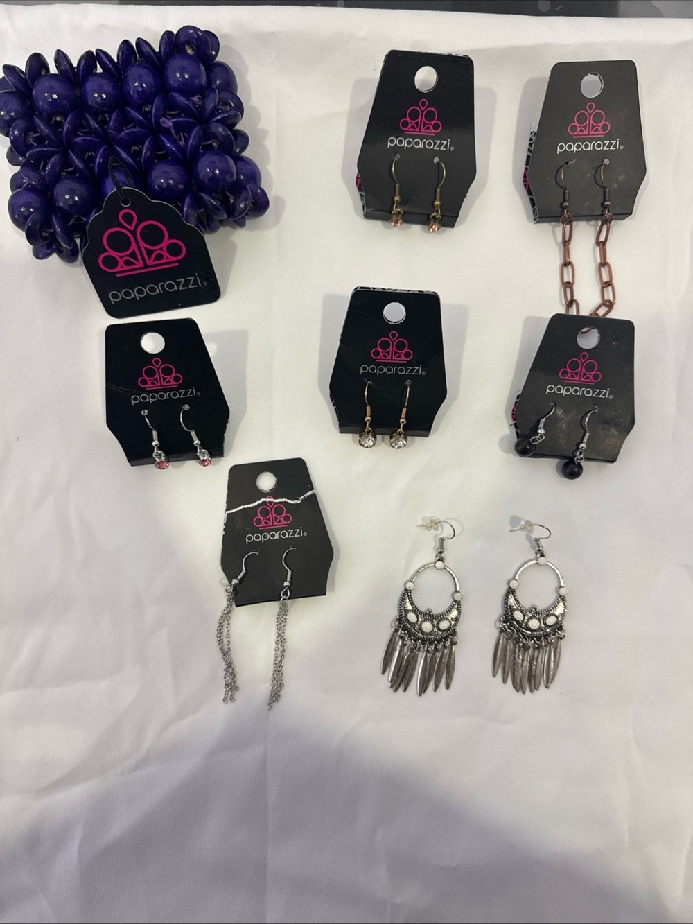 paparazzi Purple Beaded Bracelet with Mixed Silver-Tone Earrings Set